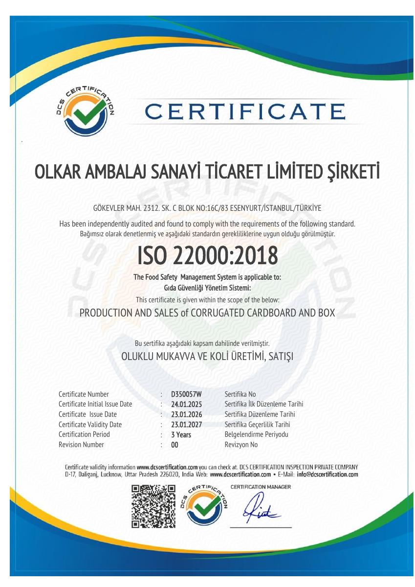 OLKAR AMBALAJ · ISO 22000:2018