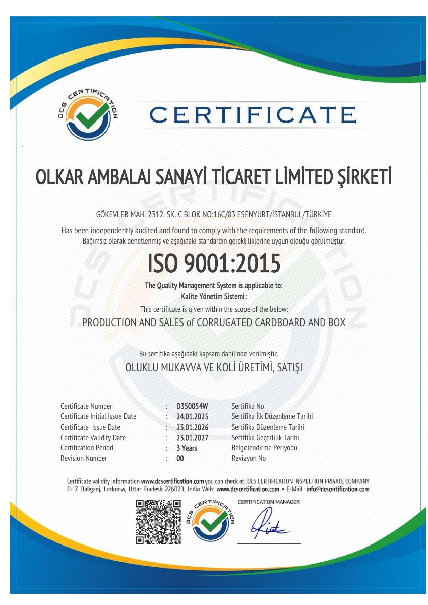 OLKAR AMBALAJ · ISO 9001:2015
